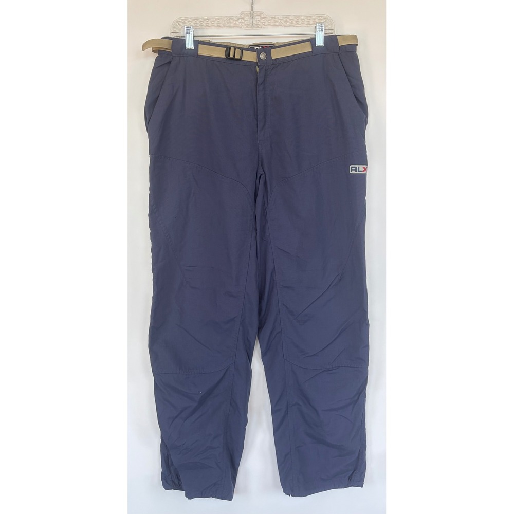 RLX Polo Sport Ralph Lauren Mens Large Navy Nylon Belted Track Pants Windbreaker